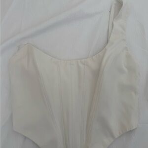 White Fox Boutique Cream Asymmetrical Crop Corset Top